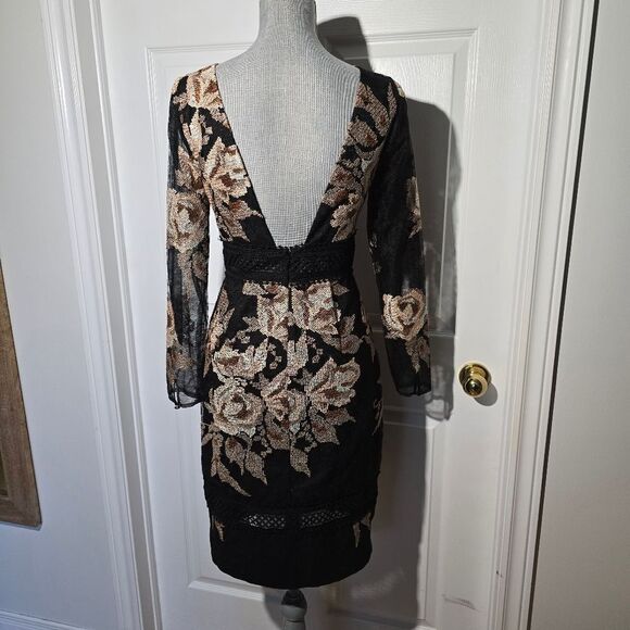 Badgley Mischka Black and Cream Floral Mini Dress - Picture 4 of 6